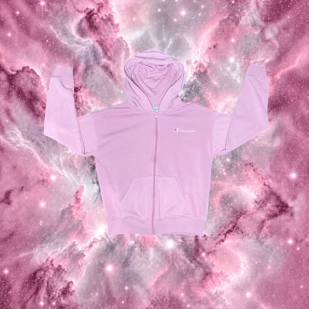 Champion Girls Light Pink Full Zip Script Logo Fleece Hoodie Size M 10 12⁠